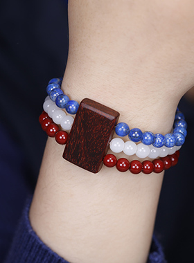 民族风佛珠手串印度小叶紫檀混搭朱砂青金石多圈手排手链女个性潮