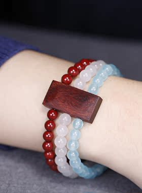 民族风佛珠手串印度小叶紫檀混搭玛瑙手排手链女简约气质百搭饰品