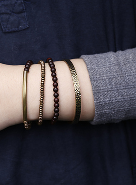 民族风印度小叶紫檀手串做旧黄铜弯管佛珠手链项链双用女简约气质