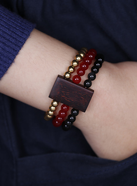 民族风佛珠手串印度小叶紫檀混搭黄铜玛瑙手排手链女简约气质百搭