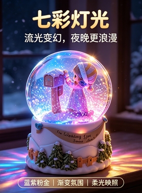 自动飘雪水晶球音乐盒七彩灯光
