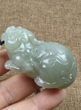 天然新疆和田玉青玉原石雕刻手把件貔貅招财进宝保真支持全国复验