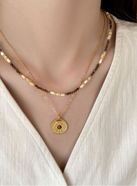 虎眼石贝珠串珠项链气质复古轻奢小众设计感时尚百搭颈链锁骨链