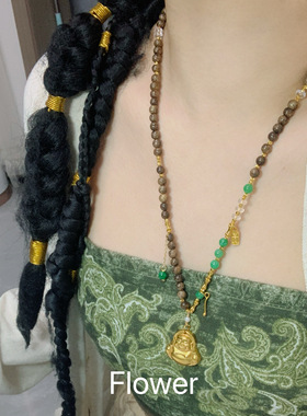 金色佛公吊坠项链新中式复古民族风保平安转运高级感佛牌毛衣链
