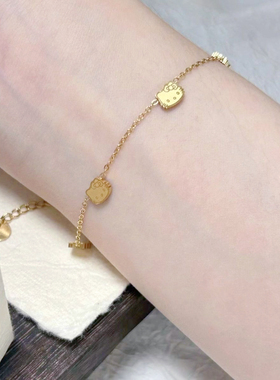 双面金色小猫咪钛钢手链气质轻奢小众设计感甜美KT猫简约百搭手饰