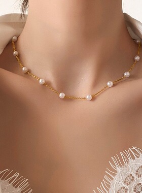 早春新款法式复古赫本风珍珠极简浪漫不掉色钛钢镀金项链