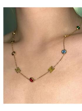 凯旋门彩色锆石钛钢镀18k项链法式复古小众轻奢高级锁骨链YJ09