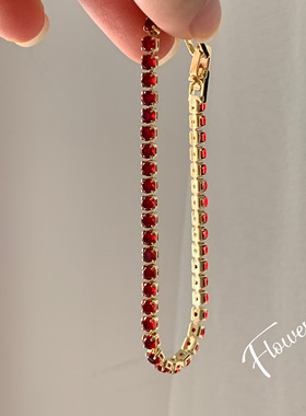 红色排钻锆石爪镶手链气质轻奢小众设计感精致百搭通勤风叠戴手饰