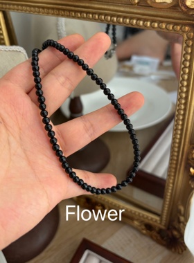 黑玛瑙串珠项链气质轻奢冷淡风复古百搭慵懒元宝扣项链中性风颈链