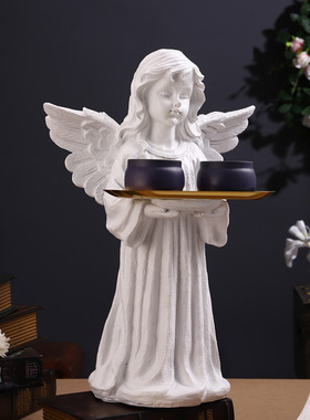 欧式复古天使落地摆件托盘客厅
