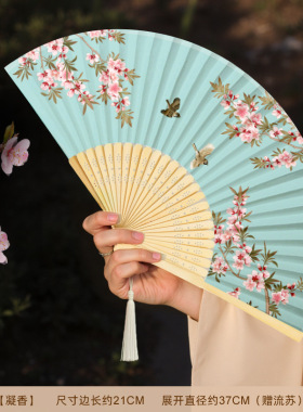 汉服女旗袍舞蹈扇子折扇古风中