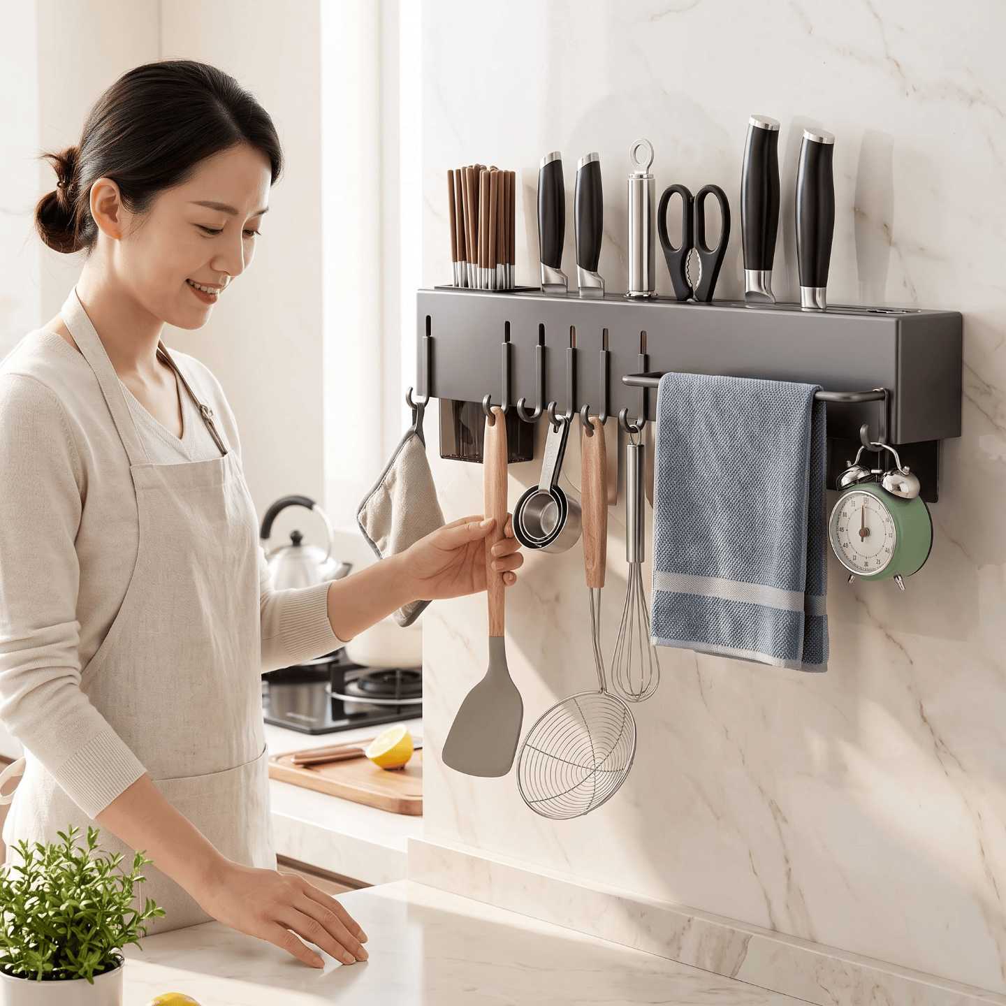 Stainless steel kitchen rack wall-mounted multifunctional free