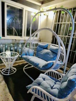 New hanging basket chair space blue Internet Celebrity hanging chair double rocking chair single rattan chair balcony indoor swing outdoor hammock