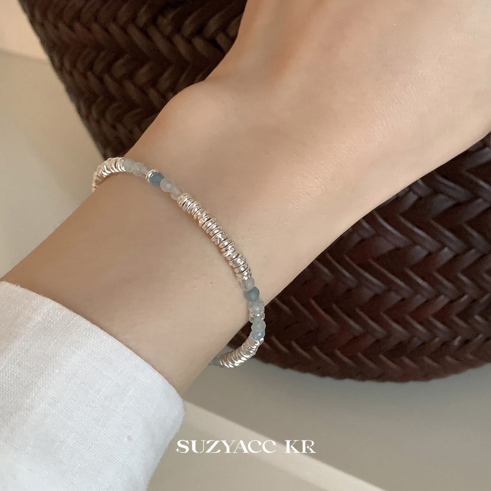 suzyacc kr足银盘缠蓝色原石手链气质小众高级感手串重工气质手饰 - 图1