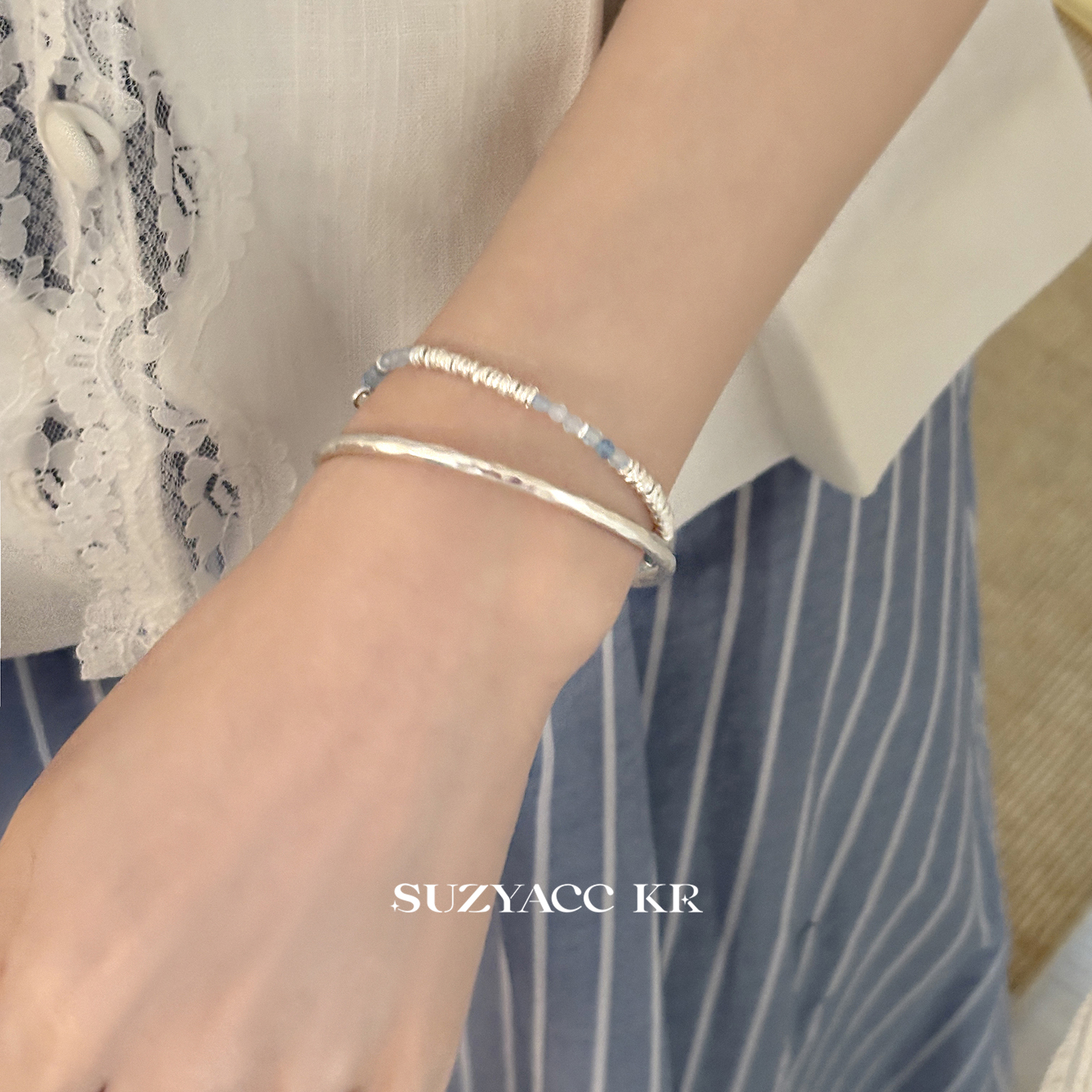 suzyacc kr足银盘缠蓝色原石手链气质小众高级感手串重工气质手饰 - 图2