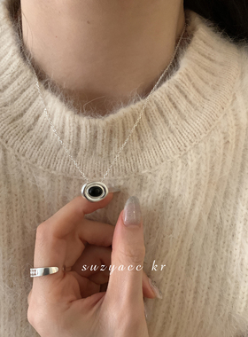 suzyacc kr中古vintage复古珠宝风纯银椭圆项链百搭高级感毛衣链