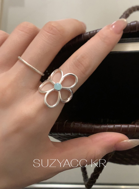 suzyacc kr小众设计感童趣滴釉花朵戒指简约百搭可调节个性食指戒