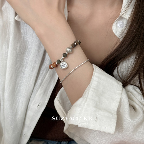 suzyacc kr国风纯银檀木平安符手串复古小众高级感手饰古朴手链女 - 图0