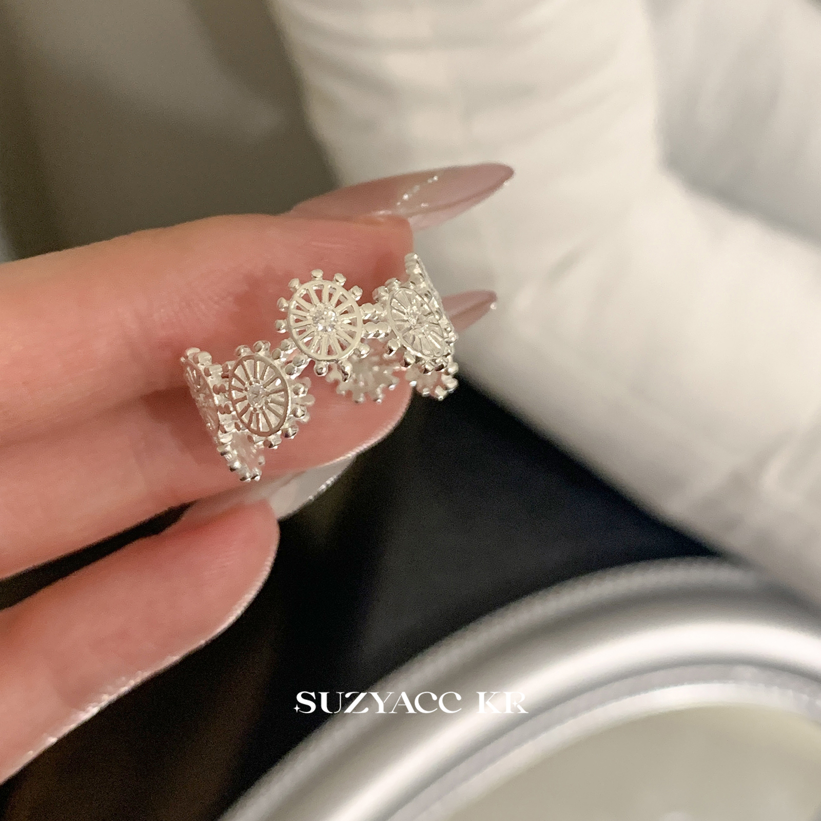 suzyacc kr幸福摩天轮纯银戒指女小众设计复古高级感食指戒可调节 - 图2