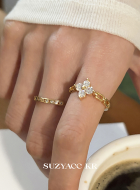 【新品限时2件88折】12.22 20点合成锆石四叶草链条戒指