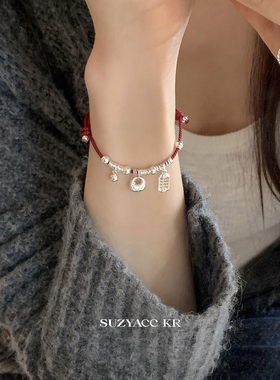 suzyacc kr碎银福袋算盘红绳纯银手链新中式国风本命年小众手绳女