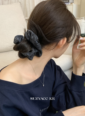 suzyacc kr低调复古碎花灰色大肠圈通勤百搭高级感低马尾皮筋发圈