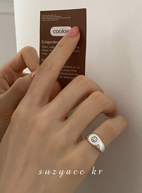 小众设计纯银笑脸尾戒