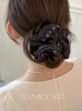 suzyacc kr森系藏蓝碎花大肠圈复古小众百搭低马尾皮筋气质发圈