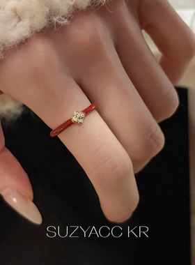 【新品限时2件88折】1.21 20点酒红滴釉四叶草戒指