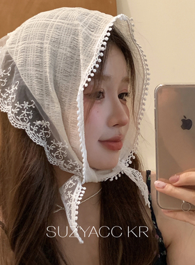 suzyacc kr娜扎同款花边三角巾春夏超出片丝巾法式复古仙女头巾