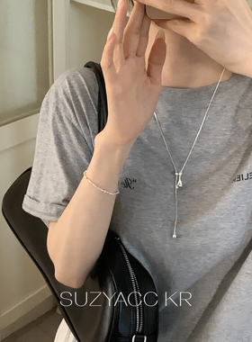 suzyacc kr小众设计感水滴抽拉项链女2026新款简约百搭个性毛衣链
