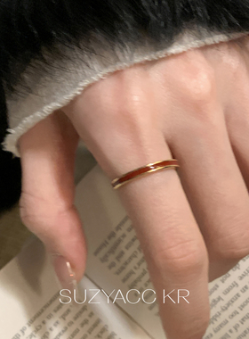 suayacc kr红色滴釉素圈戒指开口显白过年氛围感食指戒高级指环女