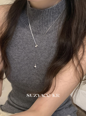 suzyacc kr百搭纯银方块吊坠抽拉项链女2026新款简约小众高级颈链