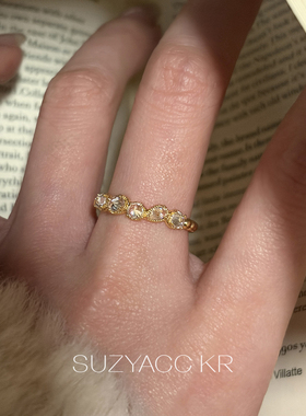 suzyacc kr百搭纤细精致锆石戒指轻奢气质小众食指戒超闪显白指环