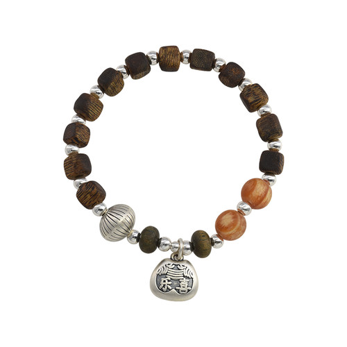 suzyacc kr国风纯银檀木平安符手串复古小众高级感手饰古朴手链女 - 图3