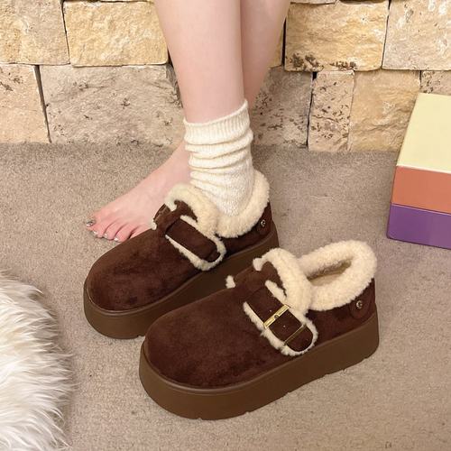厚底增高加绒全包勃肯鞋女鞋子2025新款冬季雪地靴毛毛棉鞋乐福鞋 - 图1