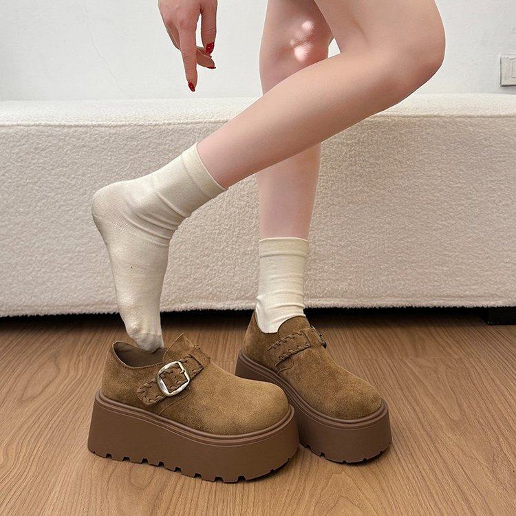 厚底乐福鞋女2026新款反绒皮皮带扣增高松糕鞋复古鞋深口单鞋百搭,淘宝优惠券,粉丝福利购,淘宝优惠卷