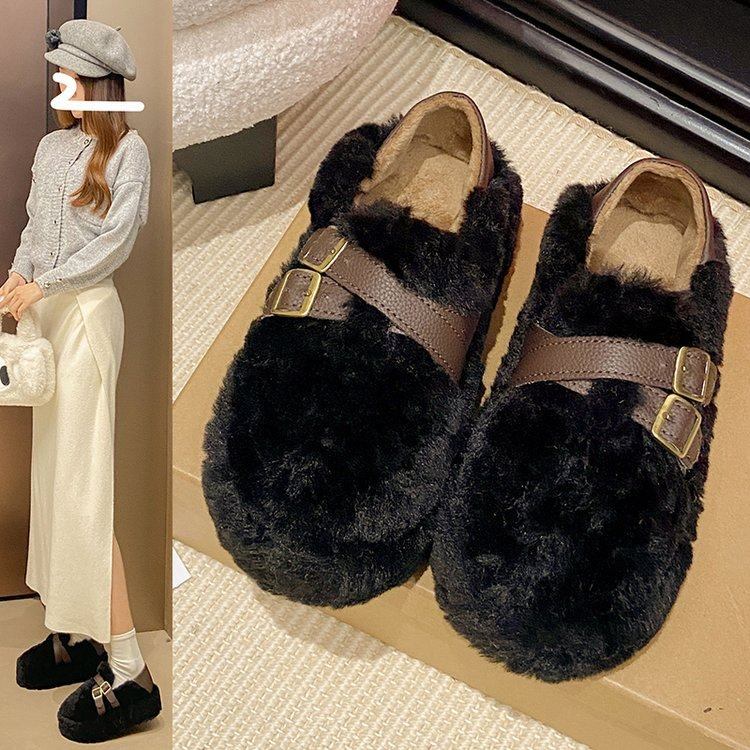 毛毛鞋女款2025新款冬季加绒加厚棉鞋一脚蹬两穿豆豆鞋包头棉拖鞋,淘宝优惠券,粉丝福利购,淘宝优惠卷