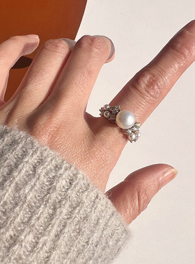 j21繁星淡水珍珠戒指小众ins感指环开口可调节轻奢戒指食指女