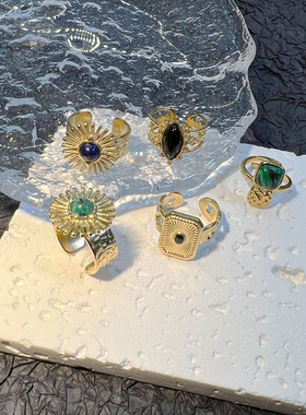 热销vintage戒指不掉色ins小众设计天然石感复古跨境中古戒指