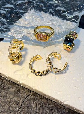 锆石vintage戒指不掉色ins小众设计天然石复古跨境中古几何设计