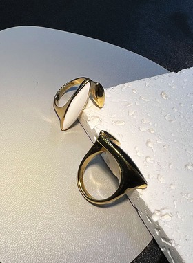 戒指不掉色小众设计黑白色跨境热销ins风素圈感原创设计戒指