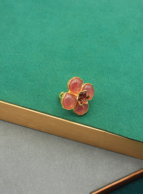 中古首饰复古多层花瓣琉璃戒指春季新品红色果冻琉璃戒指轻奢