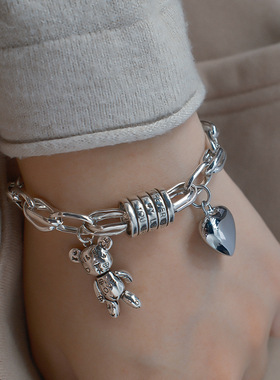 轻奢涂鸦小熊爱心手链女简约小众感百搭手饰亚马逊爆款配饰