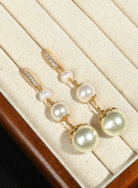 时尚长款多层叠戴施家强光珍珠铜渡18k真金奢华项链高端气质套装