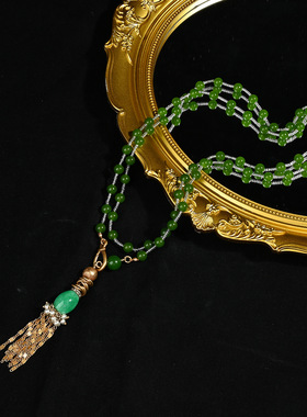 祖母绿长款玉髓玉石项链中式串珠流苏毛衣链斜挎链女民族风首饰