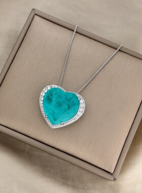 欧美微镶嵌帕拉伊巴心形项链女海洋之心古着祖母绿吊坠气质毛衣链