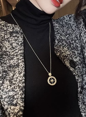 时尚个性八芒星圆牌毛衣链女