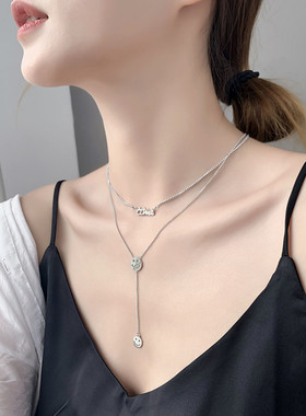 钛钢双层笑脸字母项链女颈链嘻哈