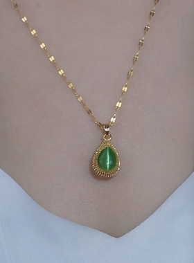 时尚绿色水滴榴莲吊坠项链女